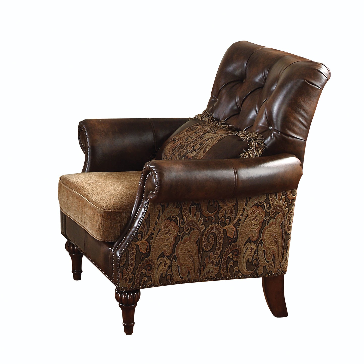 Dreena Living Room Sofa Set, Upholstered in Brown Leatherette and Chenille Fabric