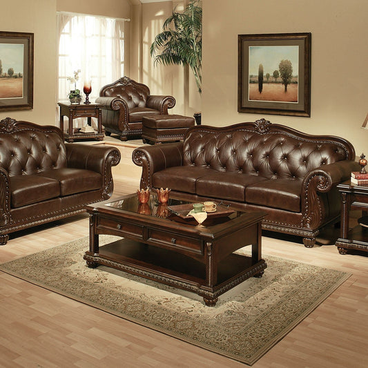 Anondale Living Room Sofa Set, Upholstered in Espresso Top Grain Leather Match