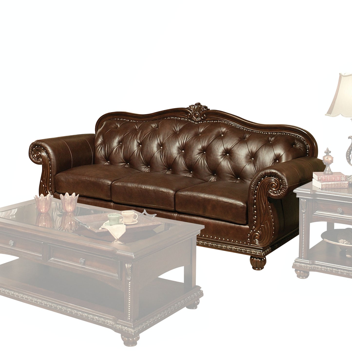 Anondale Living Room Sofa Set, Upholstered in Espresso Top Grain Leather Match