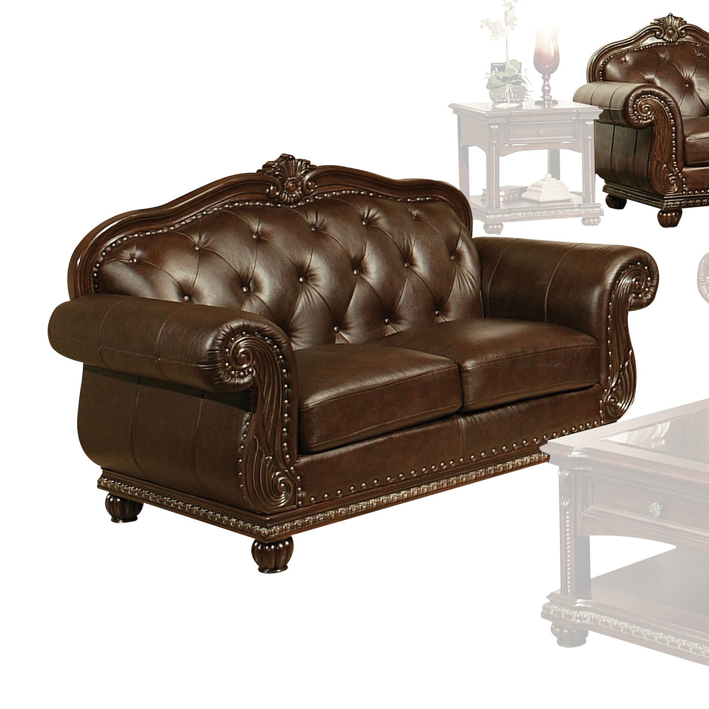 Anondale Living Room Sofa Set, Upholstered in Espresso Top Grain Leather Match