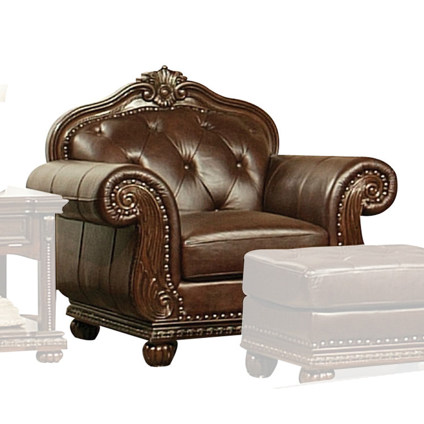 Anondale Living Room Sofa Set, Upholstered in Espresso Top Grain Leather Match