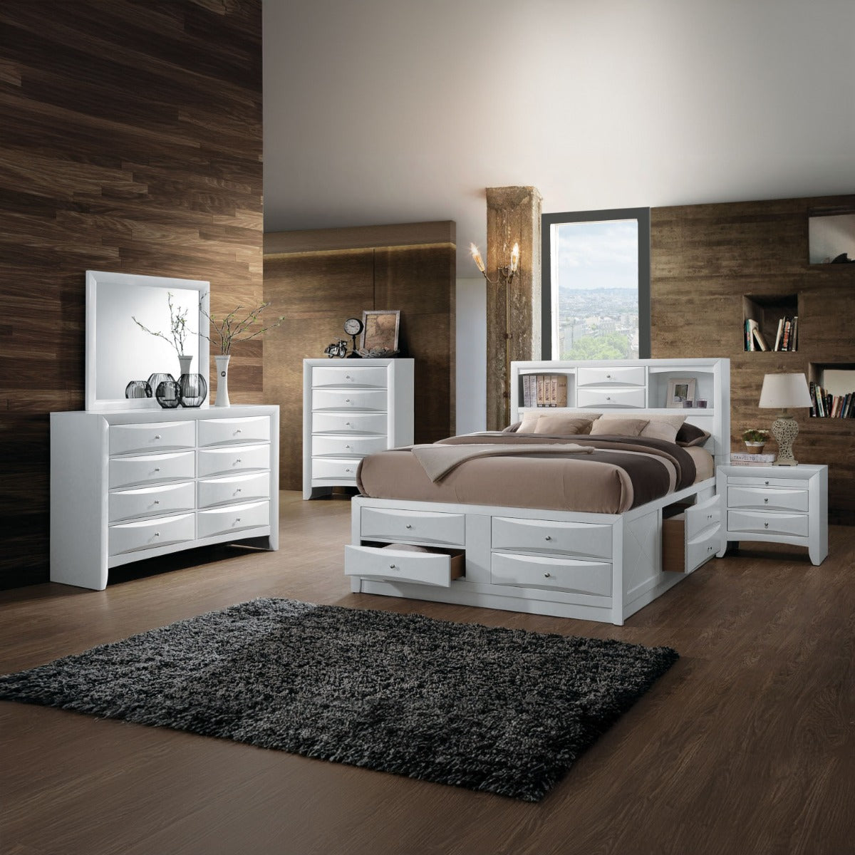 Ireland Bedroom Set, Storage Bed with Bookcase Headboard, Available in 4 colors