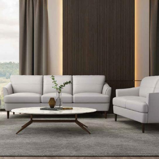 Helena Living Room Sofa Set, Upholstered in Pearl Gray Top Grain Leather