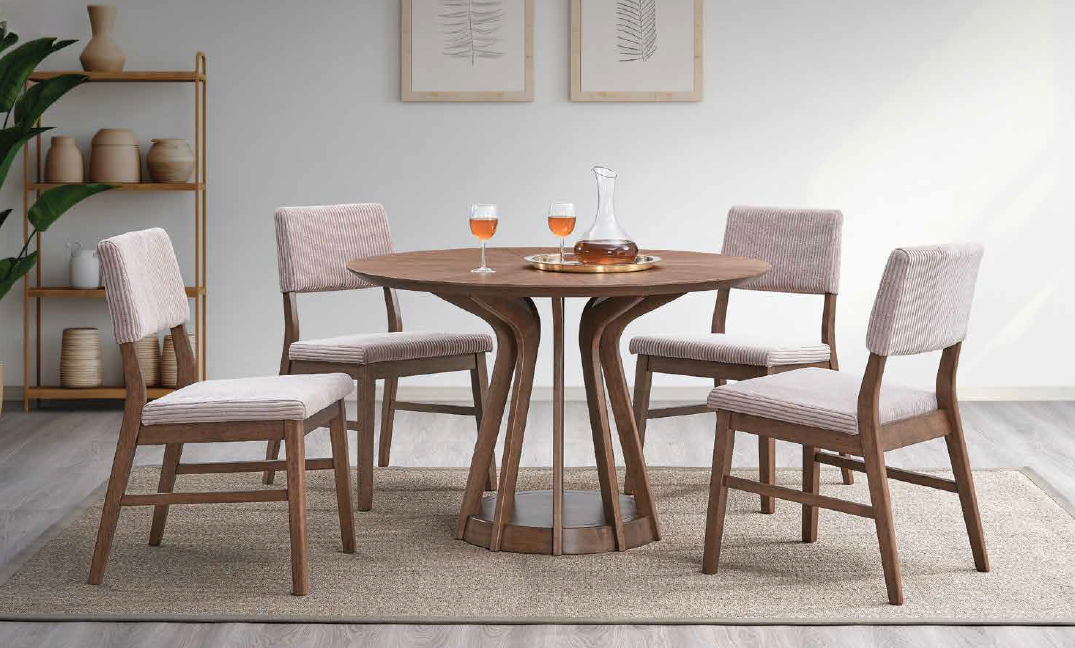 Seda Dining Set with Round Dining Table in Walnut Finish