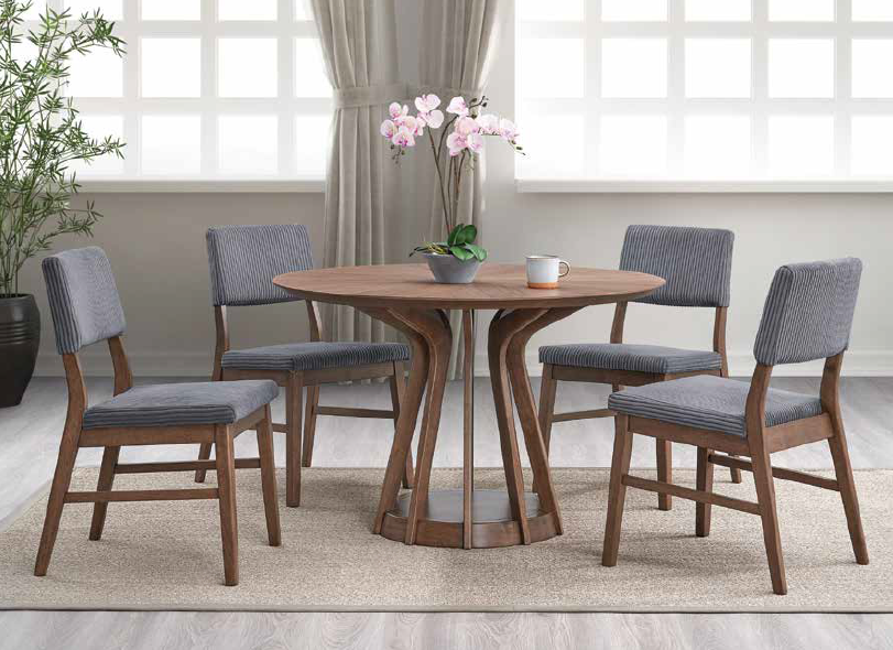 Seda Dining Set with Round Dining Table in Walnut Finish