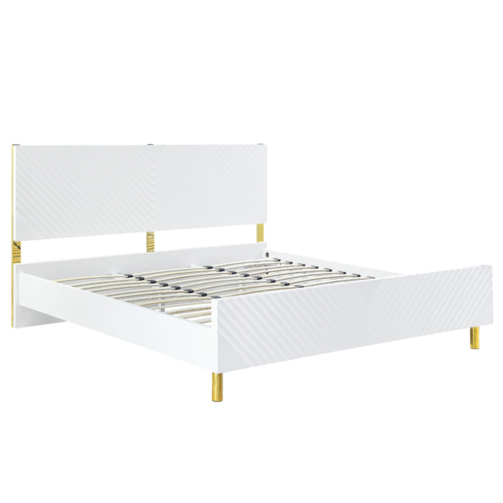 Gaines Bedroom Set, Panel Bed, High Gloss Finish, Available in 2 colors: White or Gray