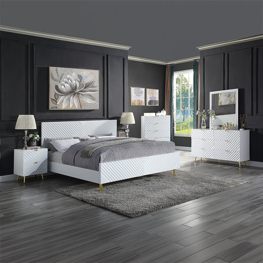 Gaines Bedroom Set, Panel Bed, High Gloss Finish, Available in 2 colors: White or Gray