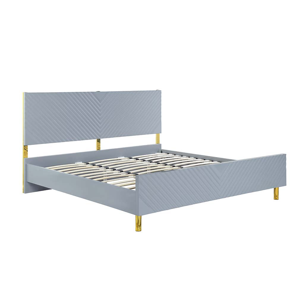 Gaines Bedroom Set, Panel Bed, High Gloss Finish, Available in 2 colors: White or Gray