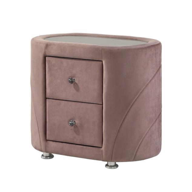 Salonia Bedroom Set, Panel Bed, Fully Upholstered in Pink Velvet