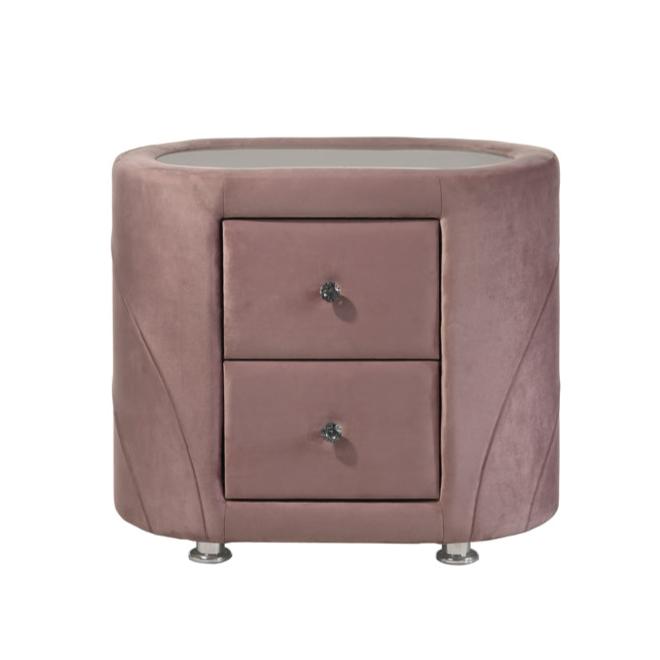 Salonia Bedroom Set, Panel Bed, Fully Upholstered in Pink Velvet