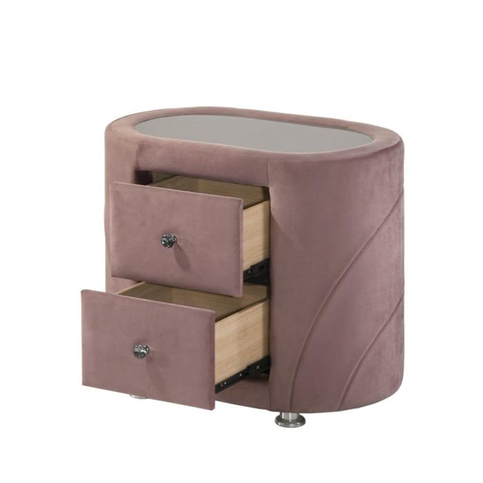 Salonia Bedroom Set, Panel Bed, Fully Upholstered in Pink Velvet