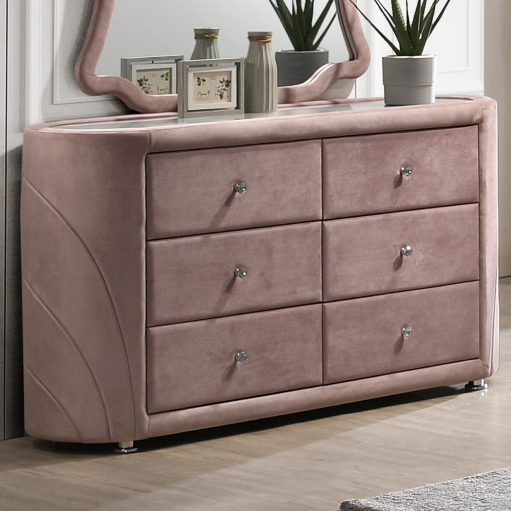 Salonia Bedroom Set, Panel Bed, Fully Upholstered in Pink Velvet