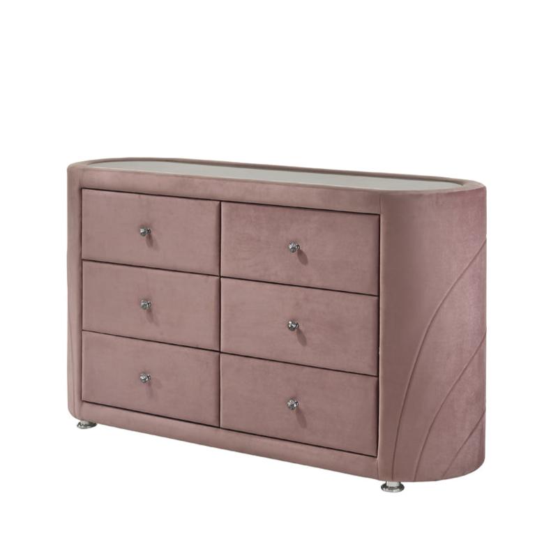 Salonia Bedroom Set, Panel Bed, Fully Upholstered in Pink Velvet