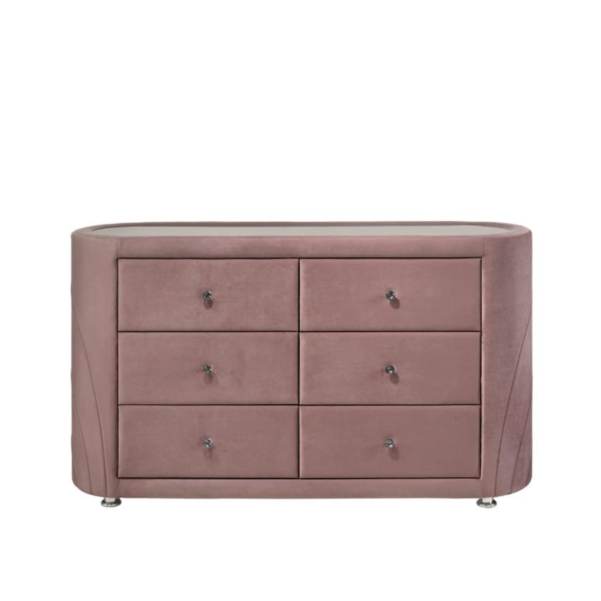 Salonia Bedroom Set, Panel Bed, Fully Upholstered in Pink Velvet