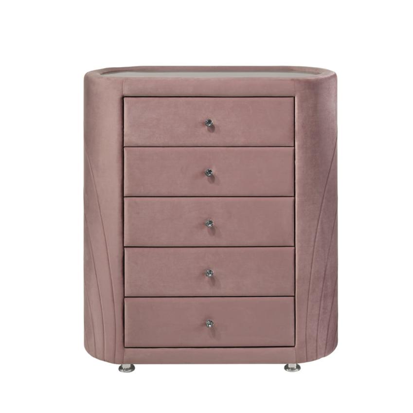 Salonia Bedroom Set, Panel Bed, Fully Upholstered in Pink Velvet