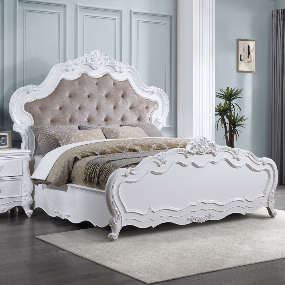 Latisha Bedroom Set, Arched Panel Bed in White Finish