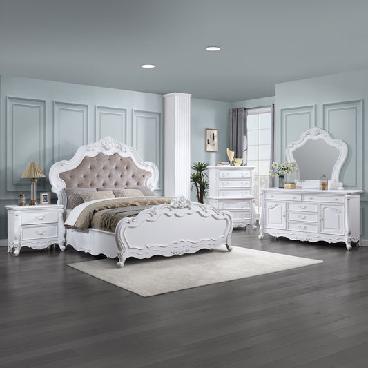 Latisha Bedroom Set, Arched Panel Bed in White Finish