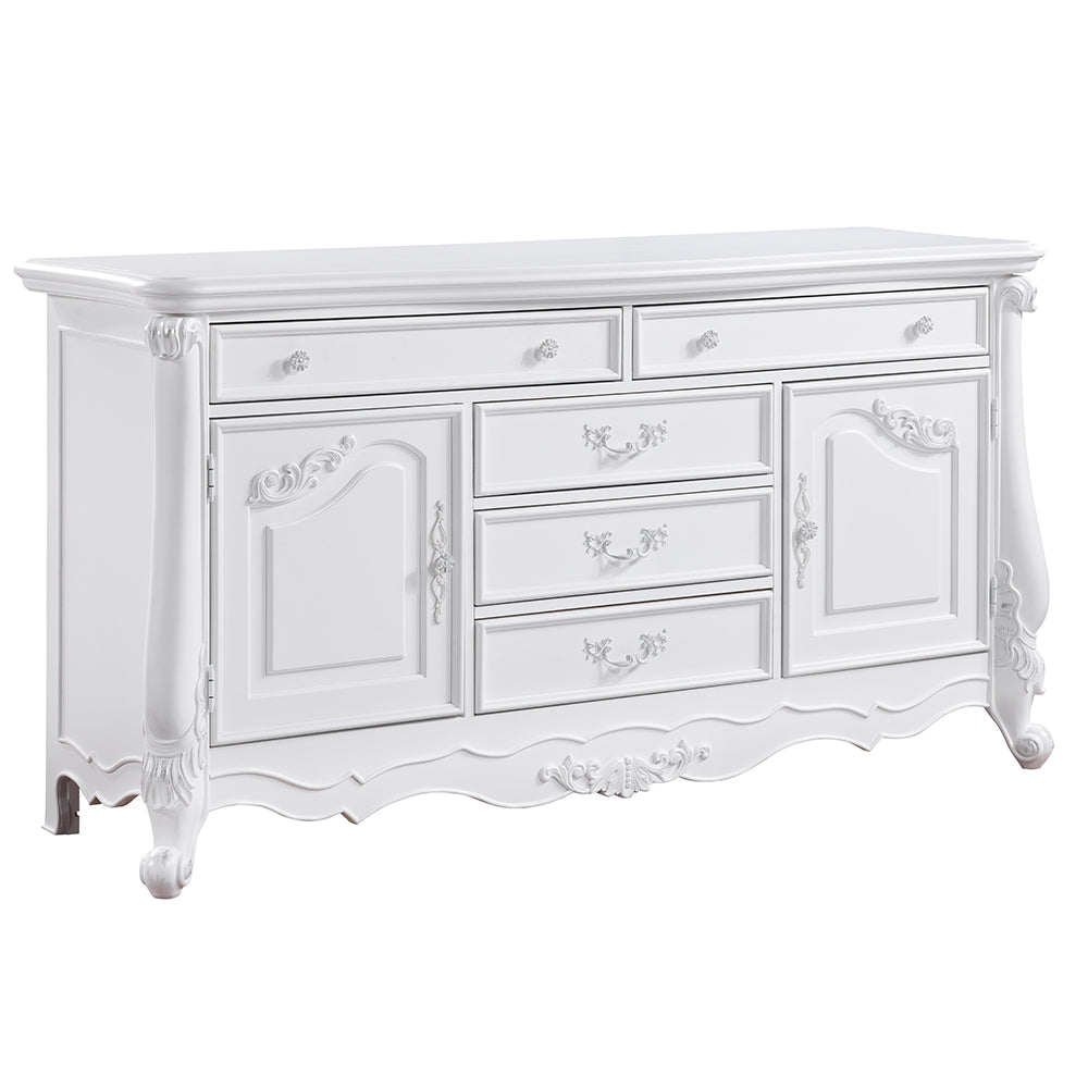 Latisha Bedroom Set, Arched Panel Bed in White Finish