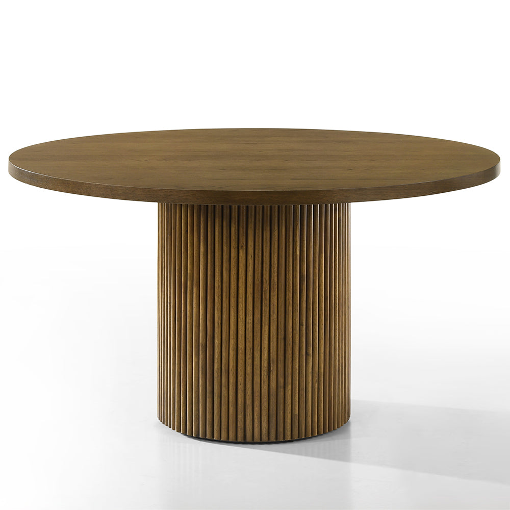 Hezrai Dining Set with Round Dining Table in Walnut Finish