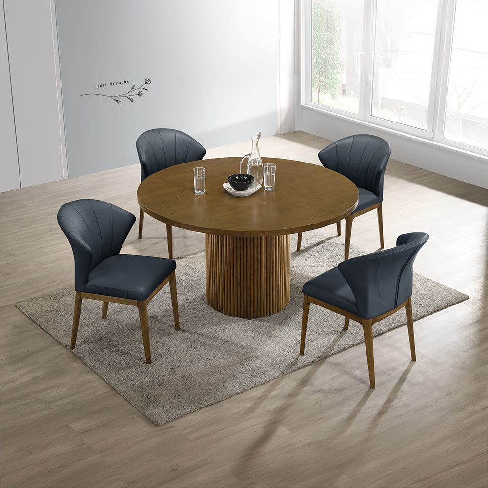 Hezrai Dining Set with Round Dining Table in Walnut Finish