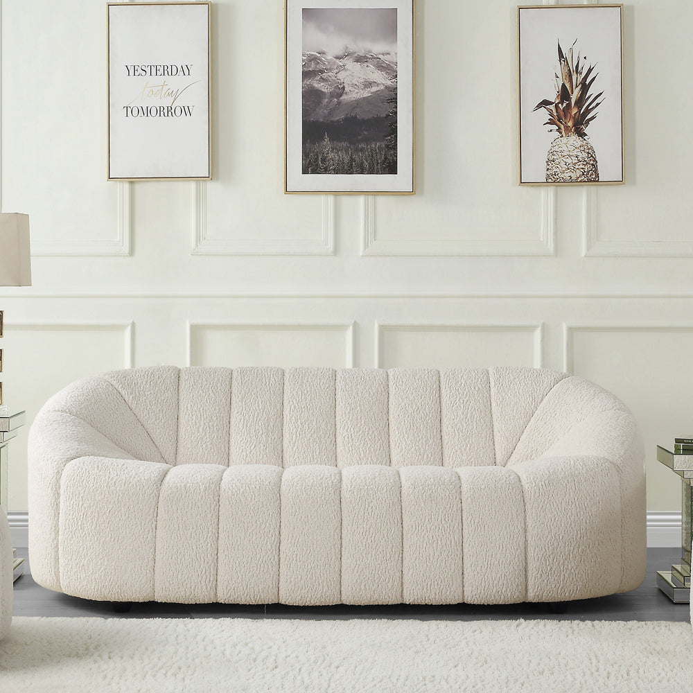 Osmash Living Room Sofa Set, Upholstered in White Teddy Sherpa