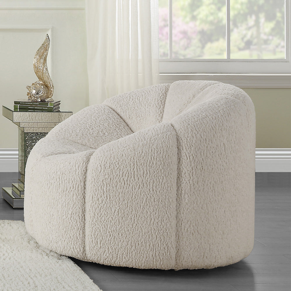 Osmash Living Room Sofa Set, Upholstered in White Teddy Sherpa