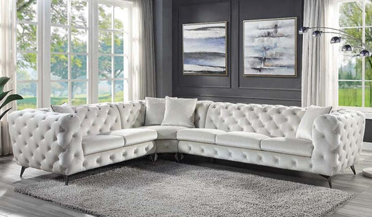 Atronia Living Room Sectional Set, Upholstered in Beige Fabric