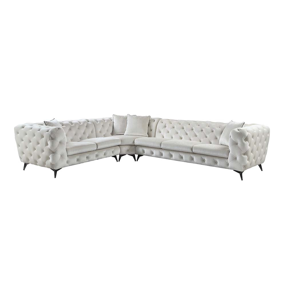 Atronia Living Room Sectional Set, Upholstered in Beige Fabric