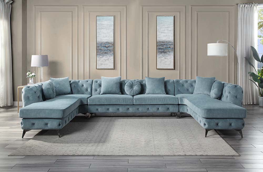 Atronia II Living Room Sectional Set, Upholstered in Dusty Blue Fabric