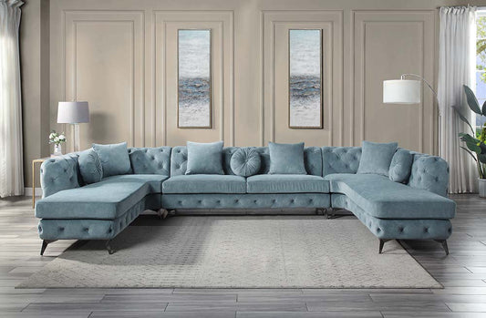 Atronia II Living Room Sectional Set, Upholstered in Dusty Blue Fabric