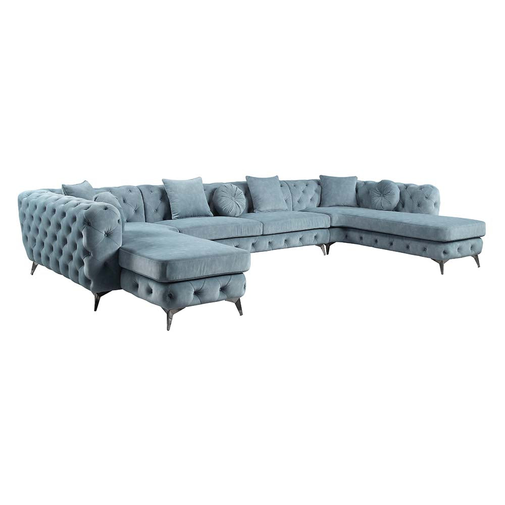 Atronia II Living Room Sectional Set, Upholstered in Dusty Blue Fabric