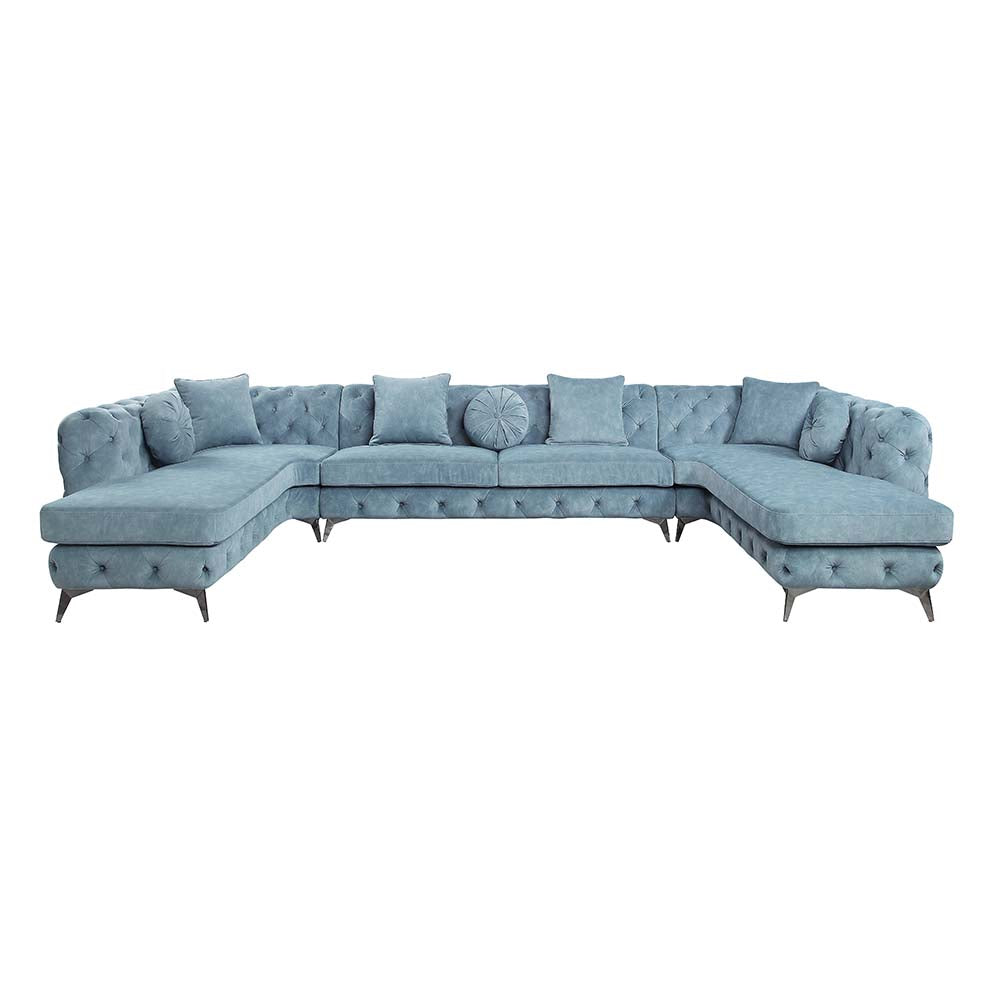 Atronia II Living Room Sectional Set, Upholstered in Dusty Blue Fabric