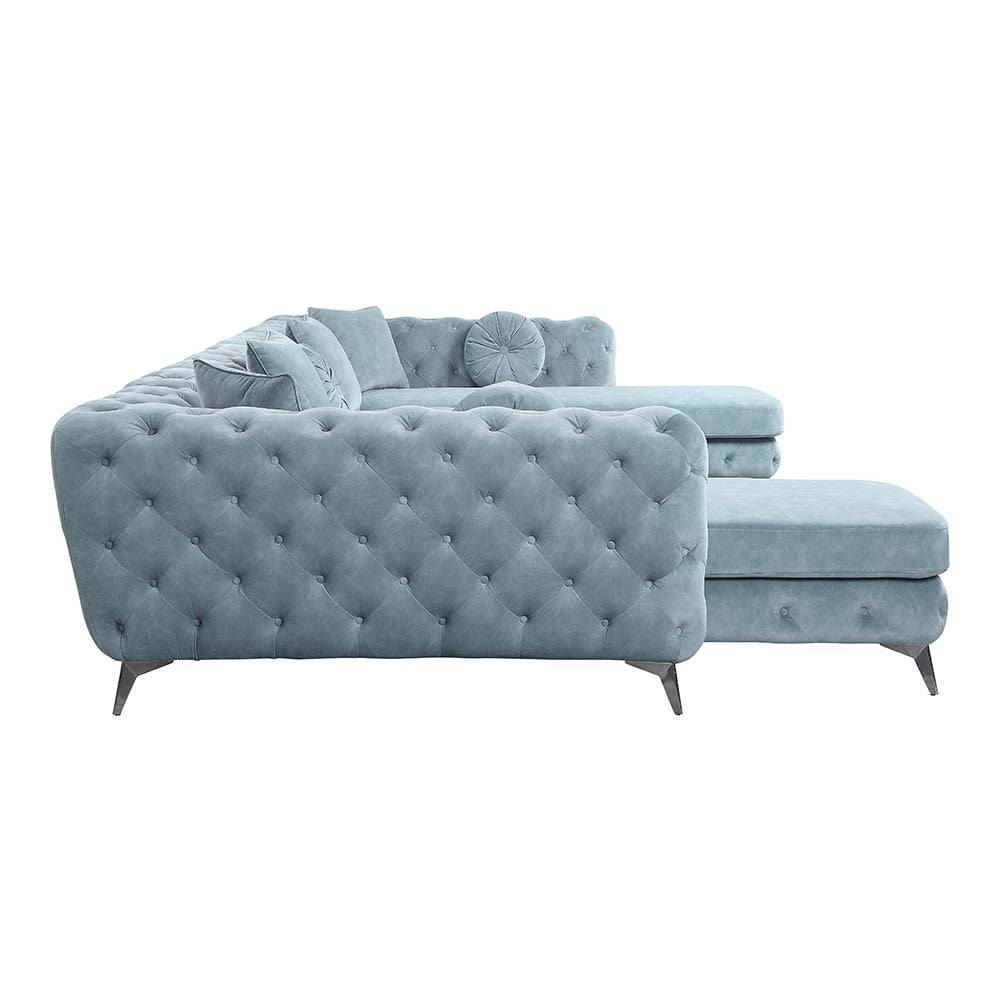 Atronia II Living Room Sectional Set, Upholstered in Dusty Blue Fabric