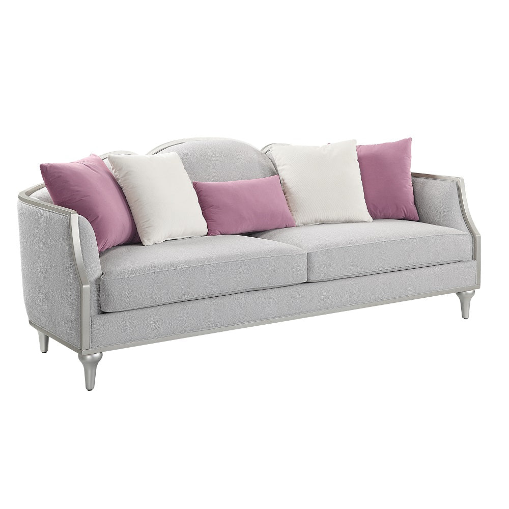 Kasa Living Room Sofa Set, Upholstered in Beige Linen and Champagne Trim