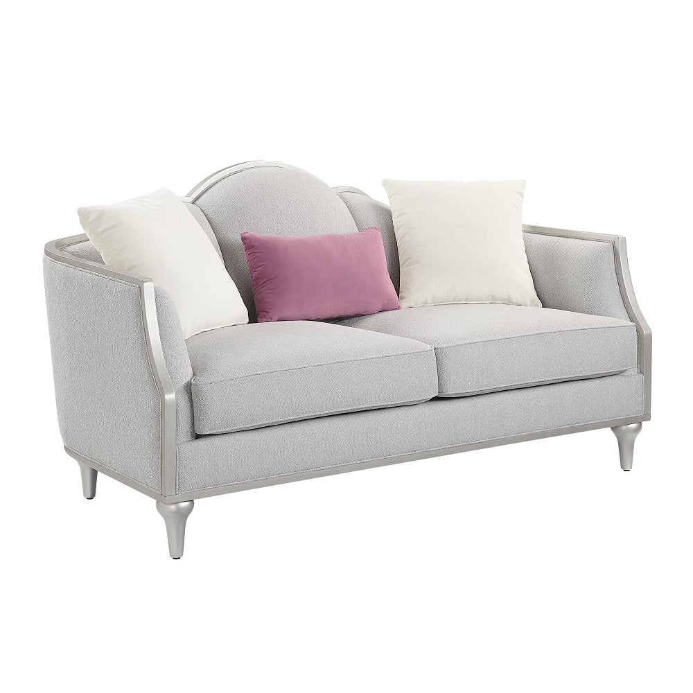 Kasa Living Room Sofa Set, Upholstered in Beige Linen and Champagne Trim