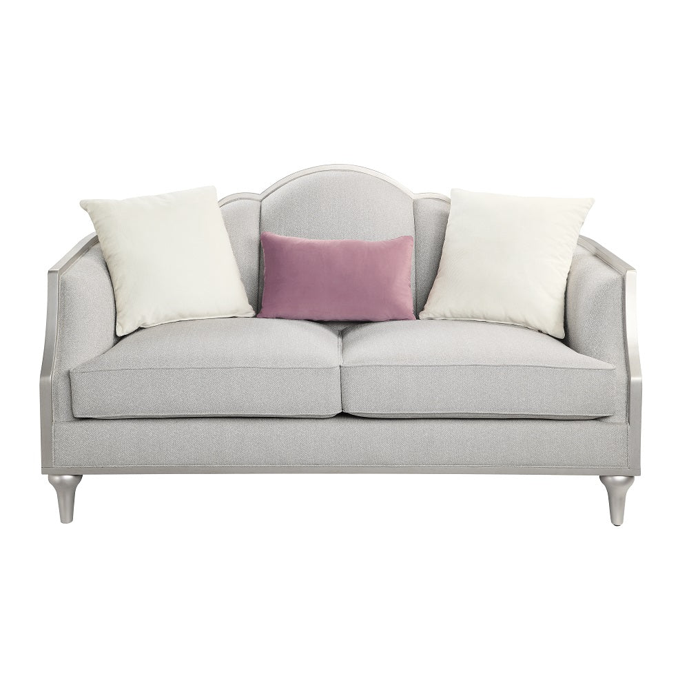 Kasa Living Room Sofa Set, Upholstered in Beige Linen and Champagne Trim