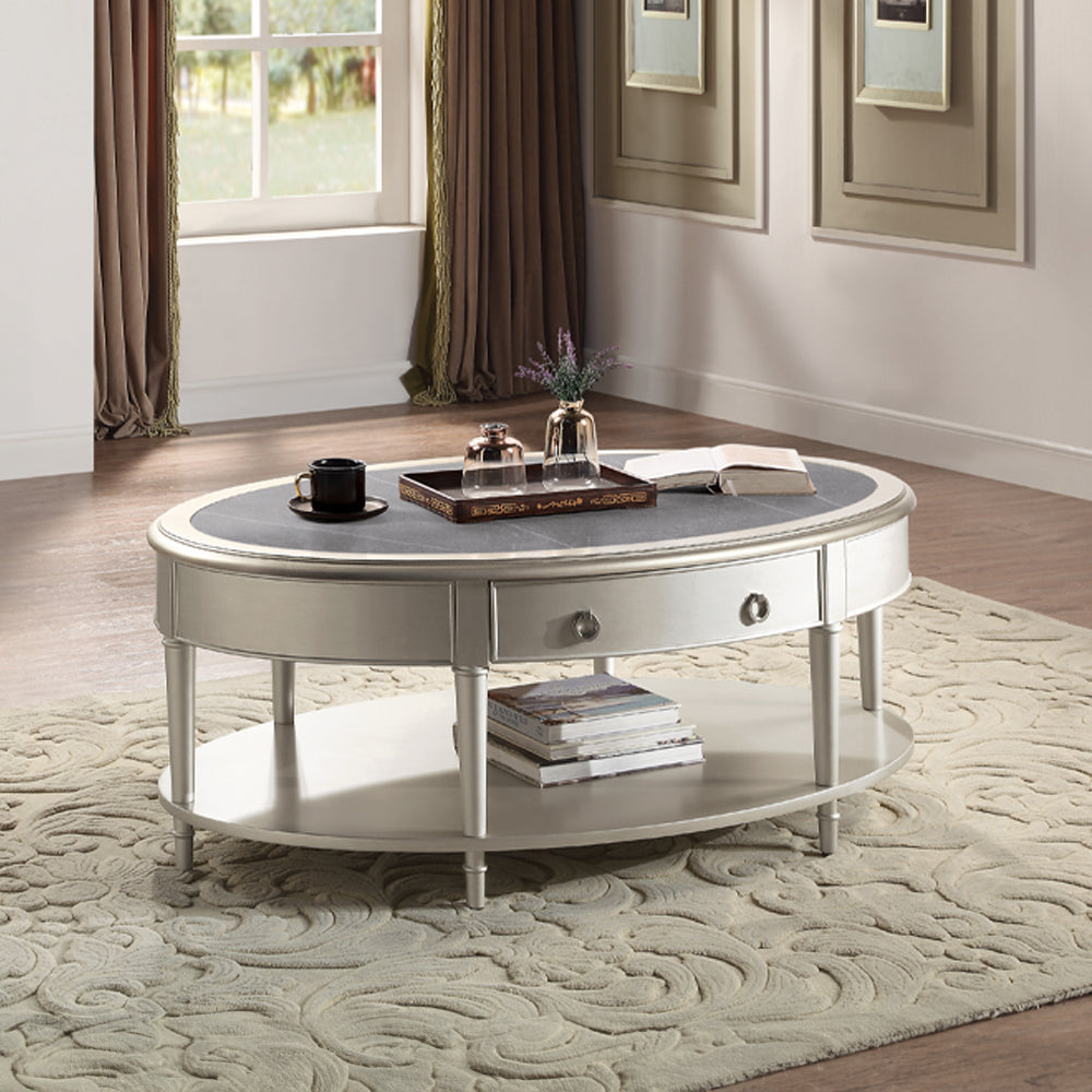 Kasa Living Room Occasional Table Set, in Champagne Finish with Sintered Stone Top