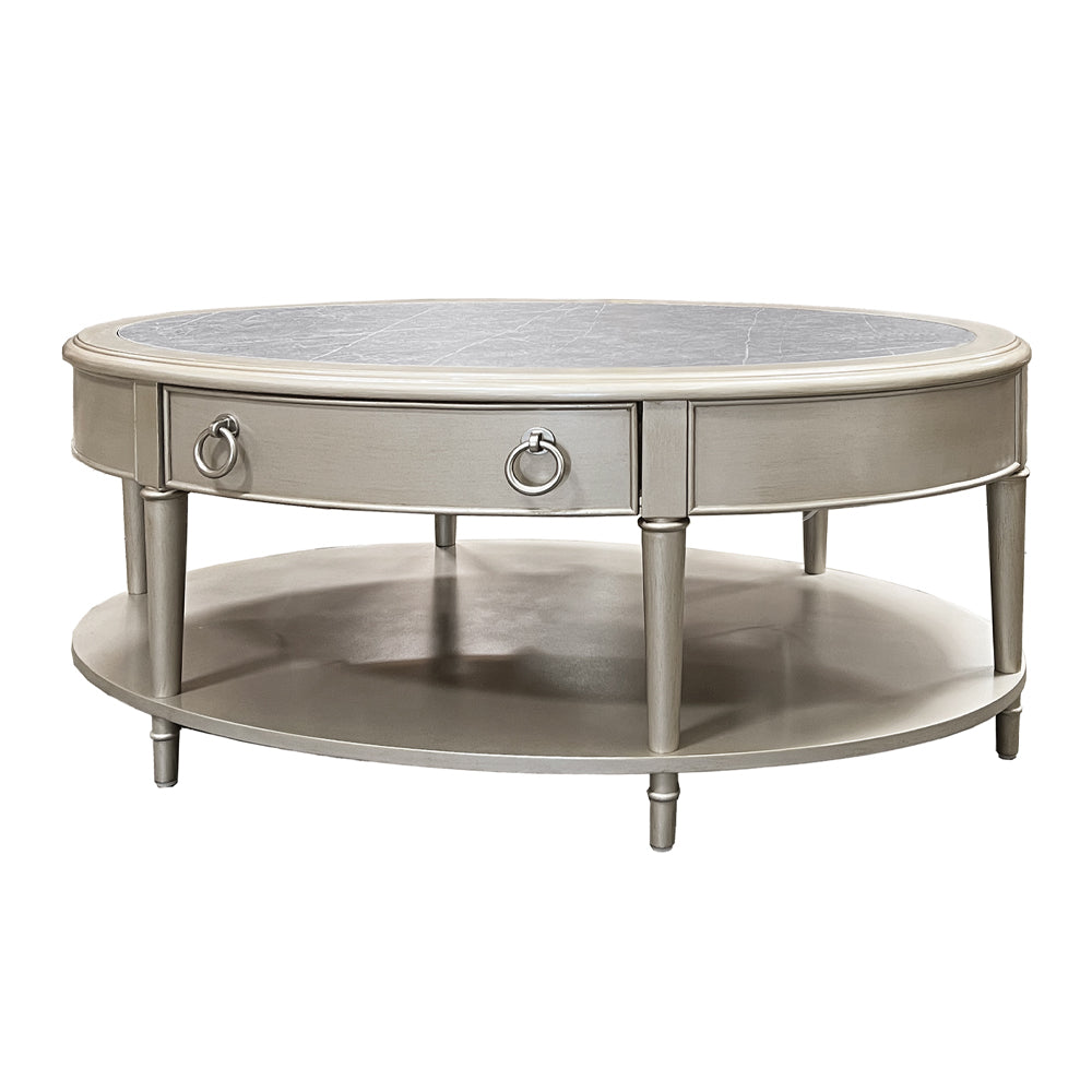 Kasa Living Room Occasional Table Set, in Champagne Finish with Sintered Stone Top