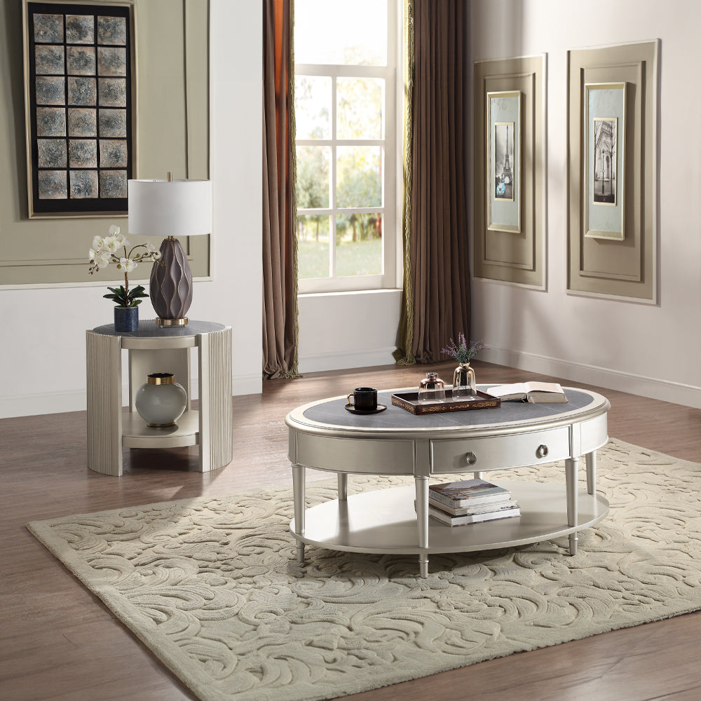 Kasa Living Room Occasional Table Set, in Champagne Finish with Sintered Stone Top