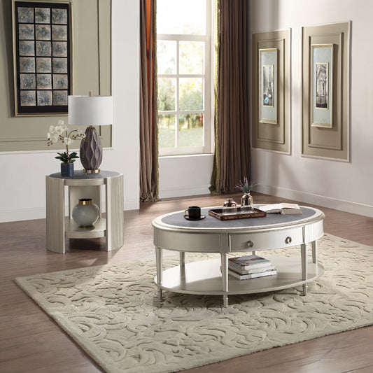 Kasa Living Room Occasional Table Set, in Champagne Finish with Sintered Stone Top