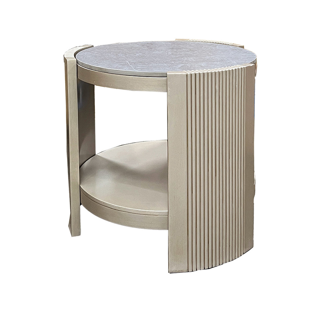 Kasa Living Room Occasional Table Set, in Champagne Finish with Sintered Stone Top