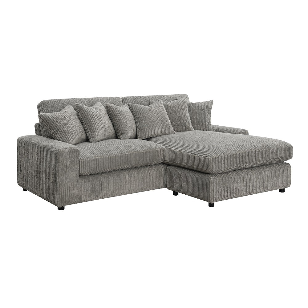 Tavia Living Room Sectional Set, Upholstered in Gray Corduroy