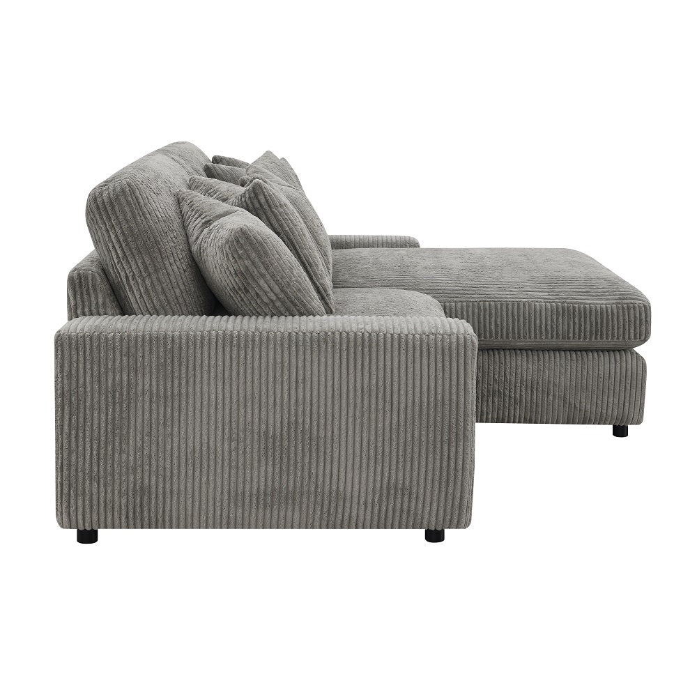 Tavia Living Room Sectional Set, Upholstered in Gray Corduroy