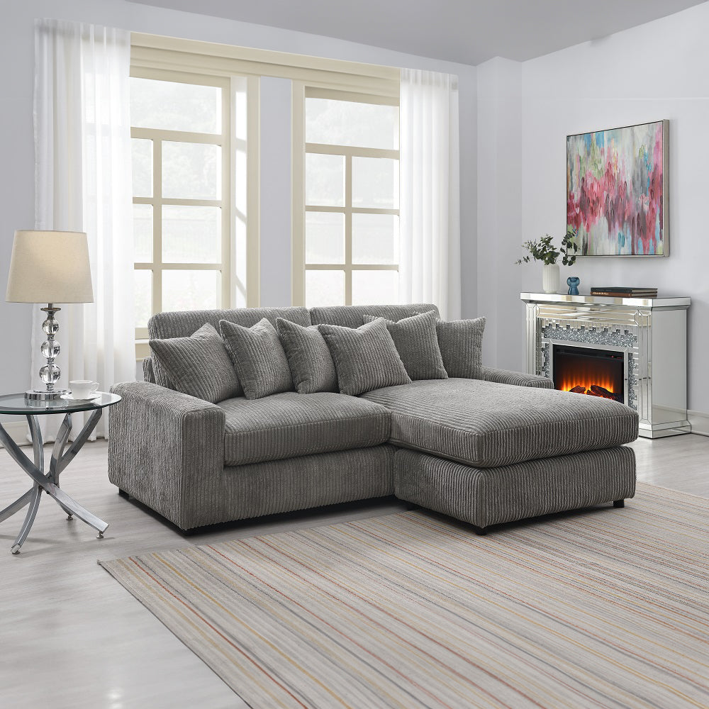 Tavia Living Room Sectional Set, Upholstered in Gray Corduroy