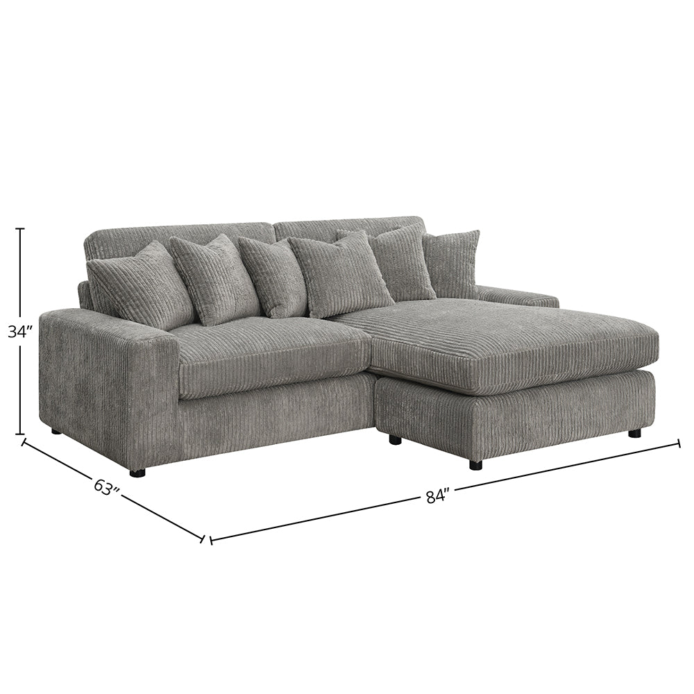 Tavia Living Room Sectional Set, Upholstered in Gray Corduroy